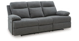 Side-Swipe Charcoal Reclining Sofa with Drop Down Table from Ashley Furniture - Luna Furniture
