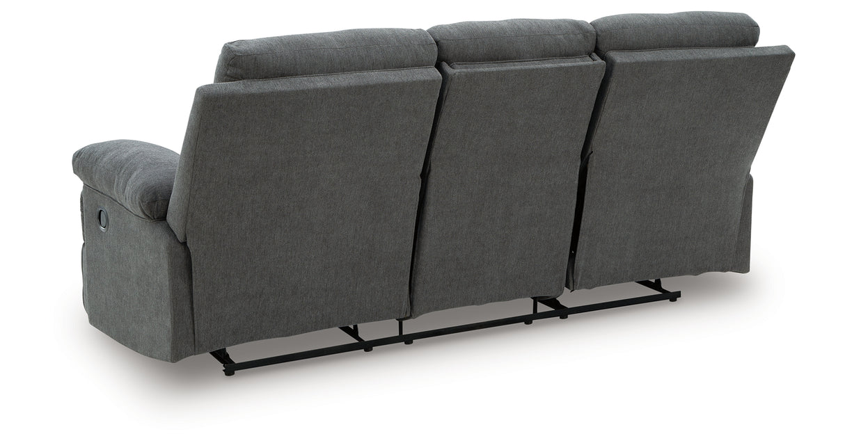 Side-Swipe Charcoal Reclining Sofa with Drop Down Table from Ashley Furniture - Luna Furniture