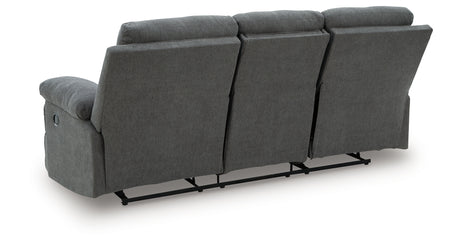 Side-Swipe Charcoal Reclining Sofa with Drop Down Table from Ashley Furniture - Luna Furniture