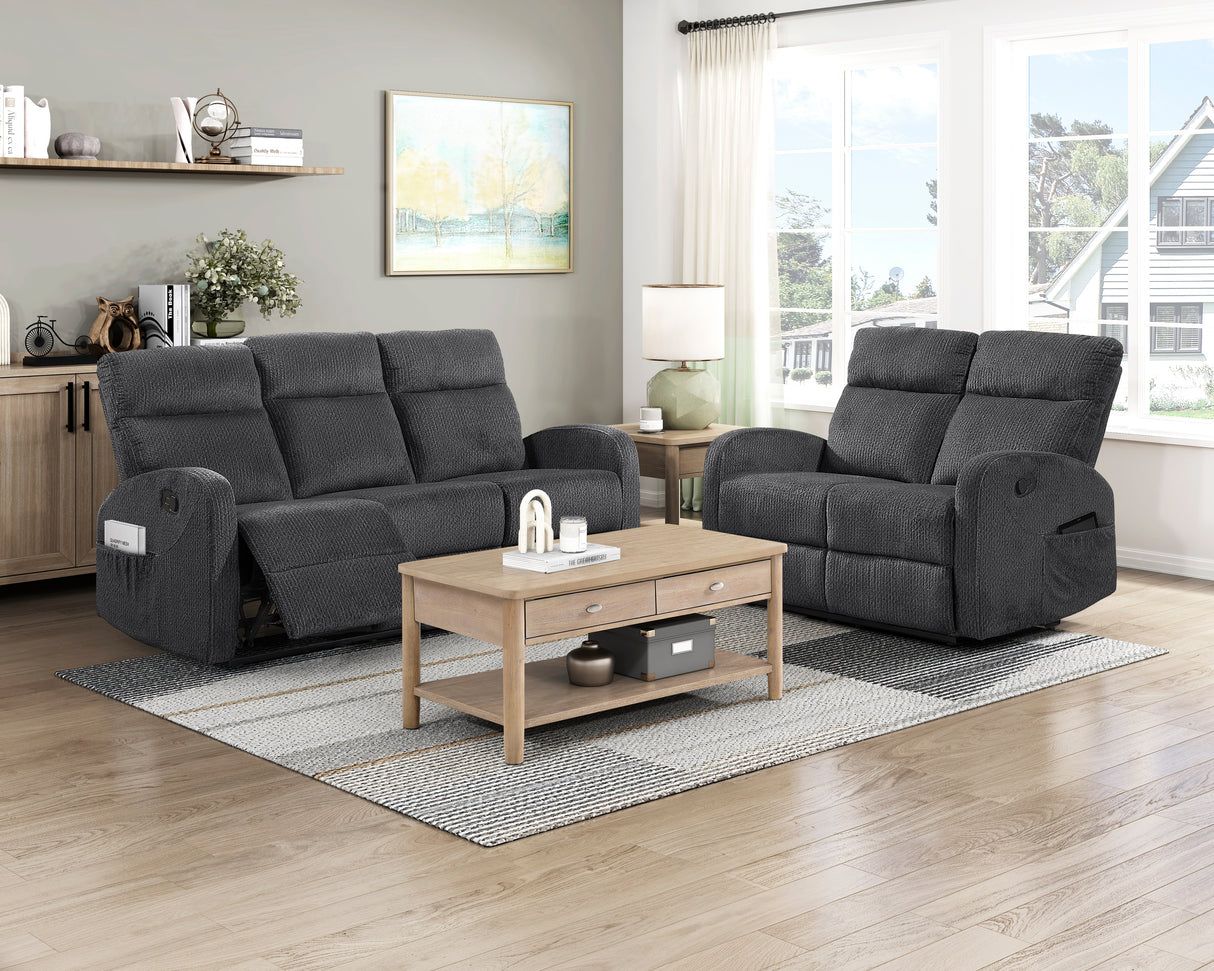 Allen Dark Gray Double Reclining Loveseat from Homelegance - Luna Furniture