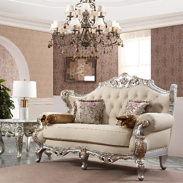 HD-91633 Metallic Silver/Antique Gold Trim Loveseat