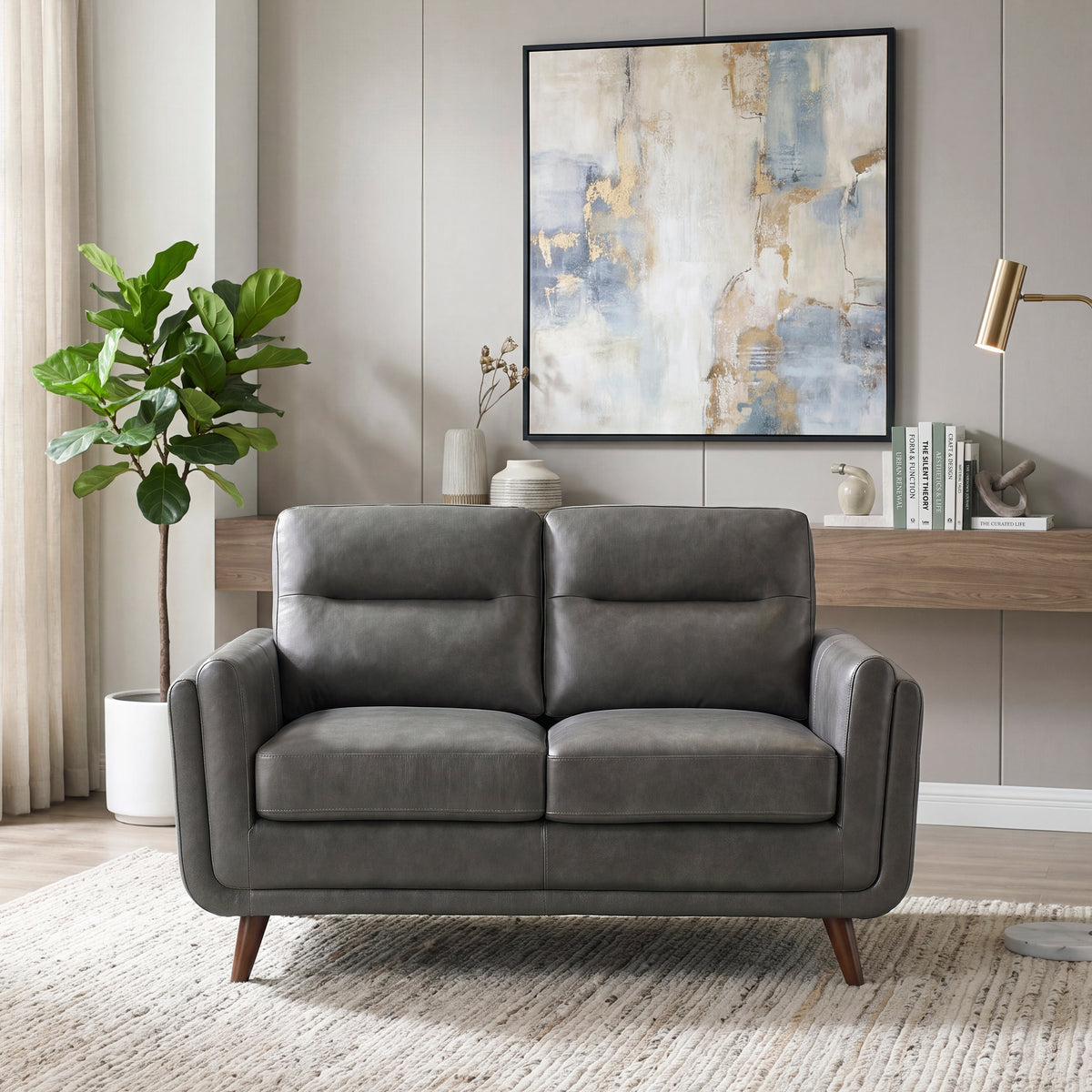 Slate Dark Gray Leather Loveseat from Homelegance - Luna Furniture