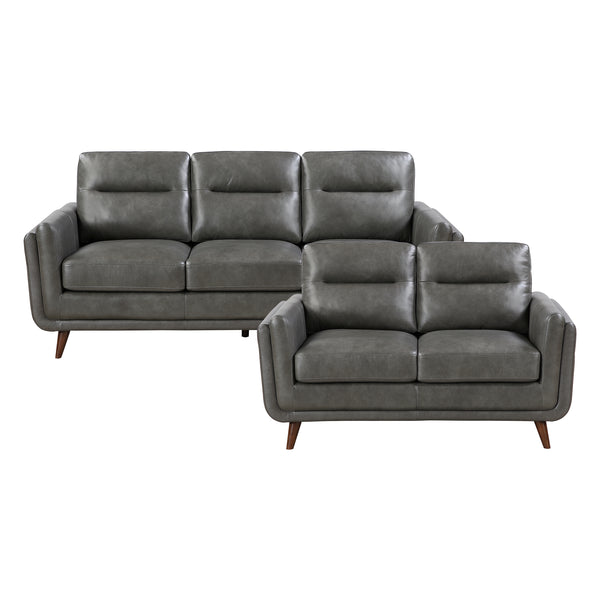 Slate Dark Gray Leather 2-Piece Living Room Set