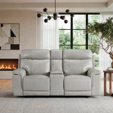 Celestia Light Gray Power Double Reclining Loveseat with Power Headrest and Center Console