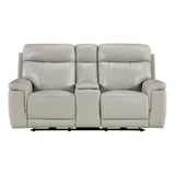 Celestia Light Gray Power Double Reclining Loveseat with Power Headrest and Center Console