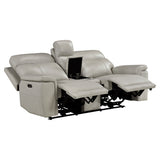 Celestia Light Gray Power Double Reclining Loveseat with Power Headrest and Center Console