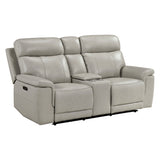 Celestia Light Gray Power Double Reclining Loveseat with Power Headrest and Center Console