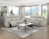 Celestia Light Gray Power Double Reclining Loveseat with Power Headrest and Center Console