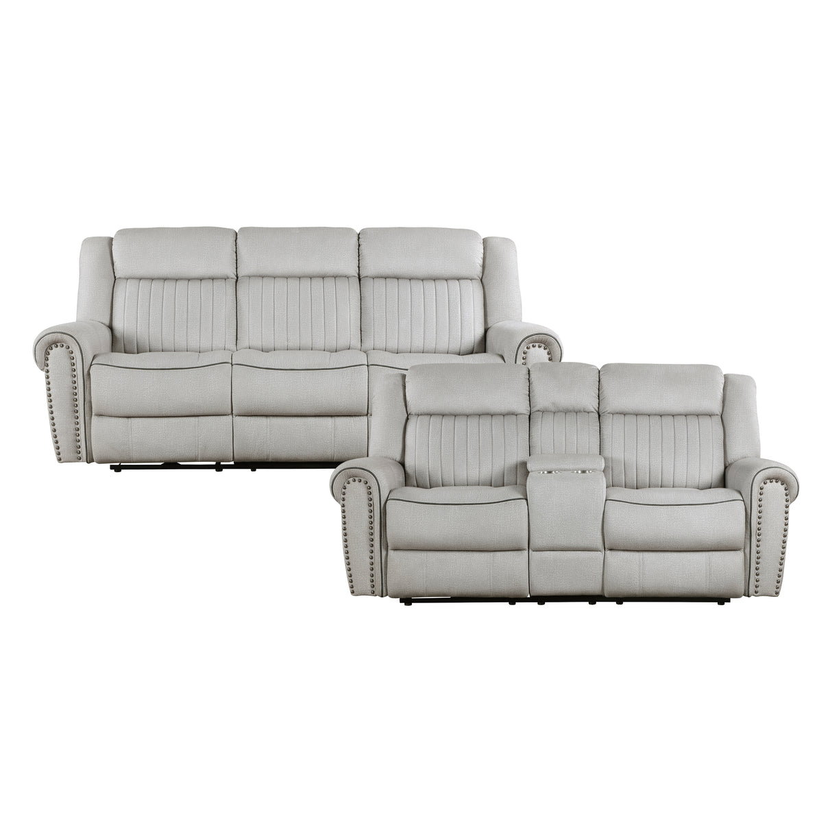 Brennen Mist Double Reclining Loveseat with Center Console from Homelegance - Luna Furniture