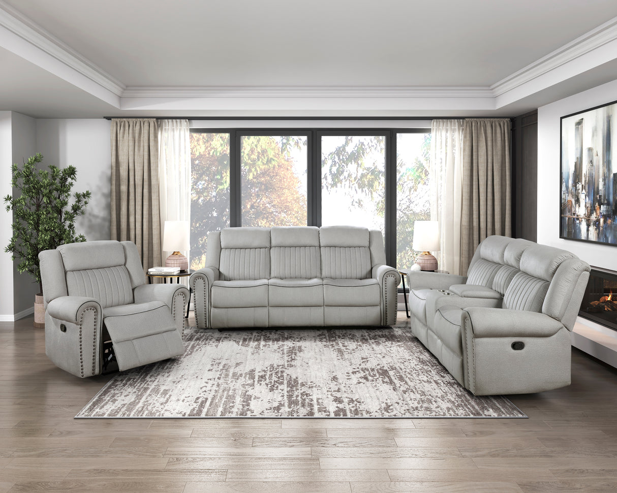 Brennen Mist Double Reclining Loveseat with Center Console from Homelegance - Luna Furniture