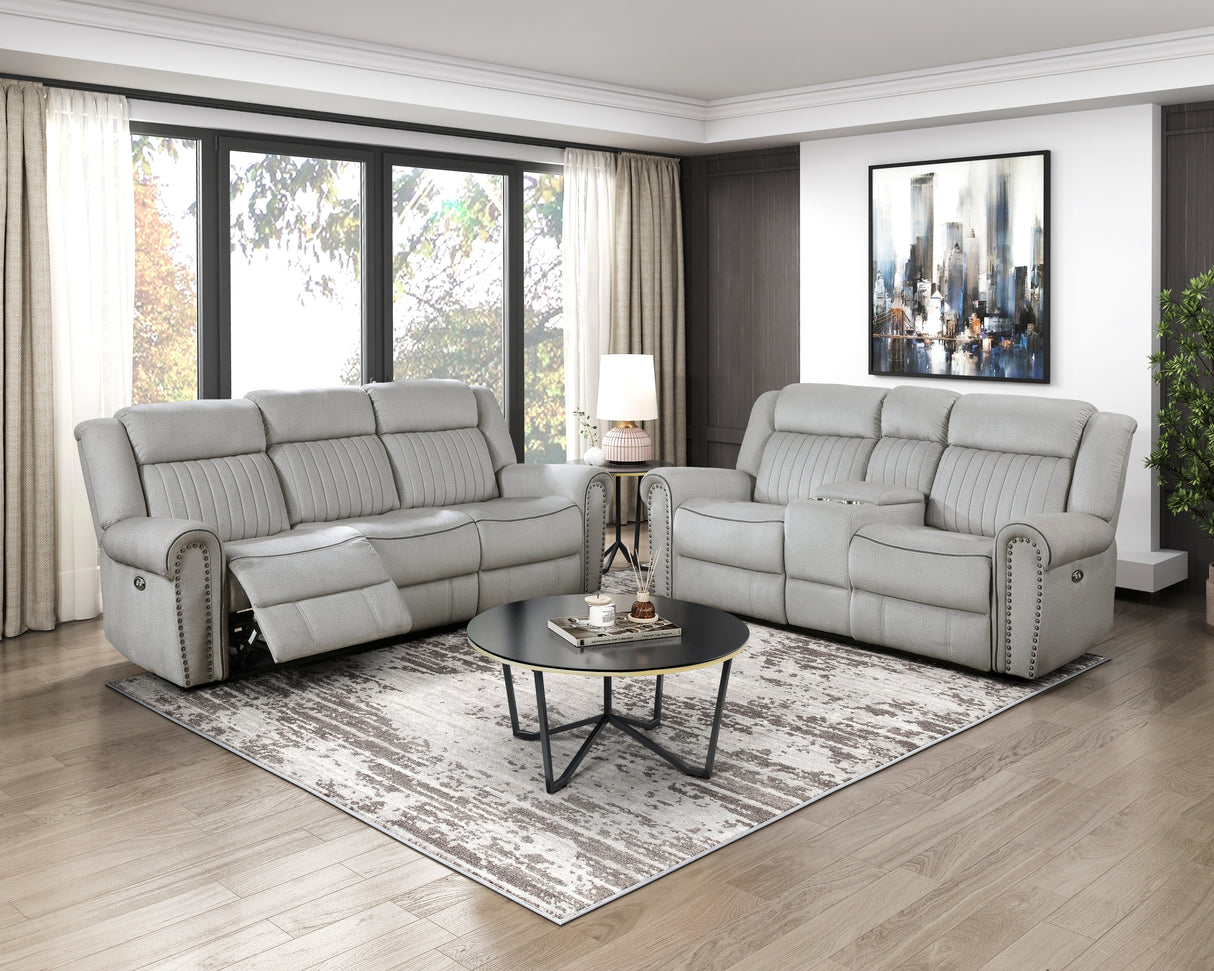 Brennen Mist Power Double Reclining Loveseat with Center Console from Homelegance - Luna Furniture