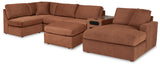 Modmax Spice 6-Piece RAF Chaise Sectional with Ottoman and Console with Audio System from Ashley - Luna Furniture