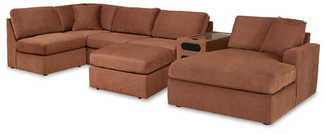 Modmax Spice 6-Piece RAF Chaise Sectional with Ottoman and Console with Audio System from Ashley - Luna Furniture