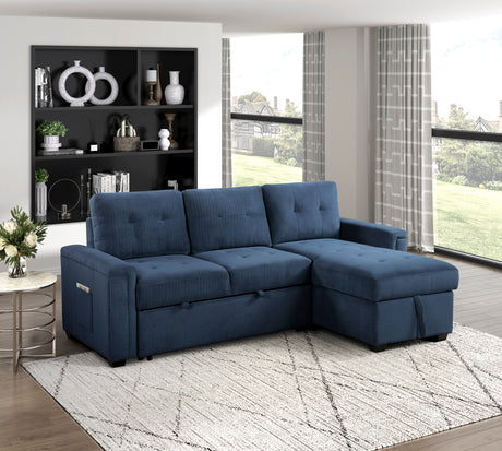 Barbara Navy Reversible Sectional with Hidden Storage and Pull-out Bed from Homelegance - Luna Furniture