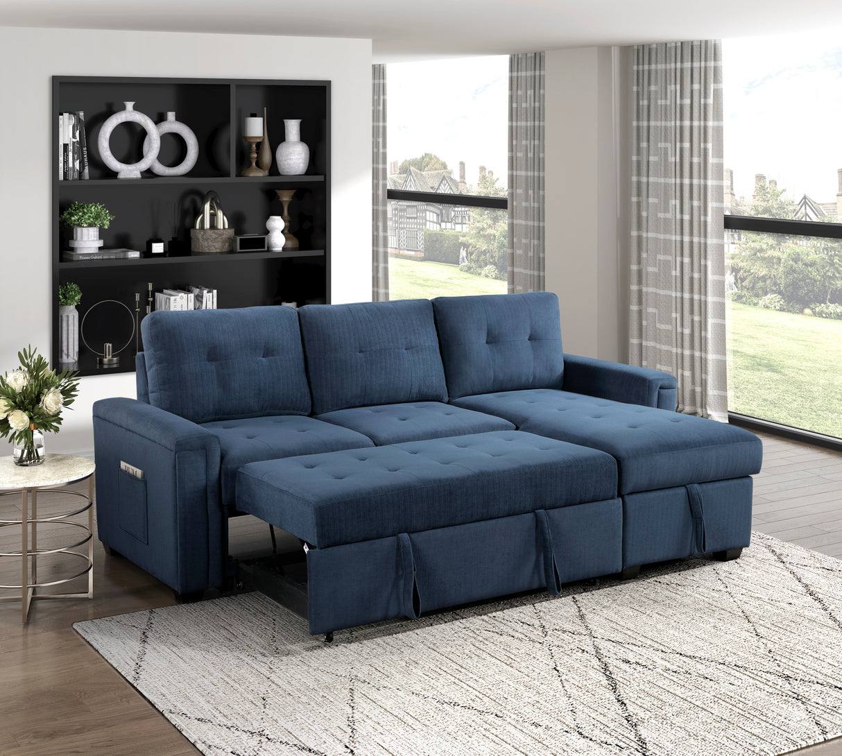 Barbara Navy Reversible Sectional with Hidden Storage and Pull-out Bed from Homelegance - Luna Furniture