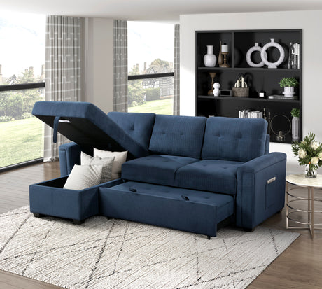 Barbara Navy Reversible Sectional with Hidden Storage and Pull-out Bed from Homelegance - Luna Furniture