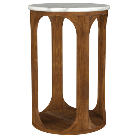 Berkeley White and Brown Round Marble Top Side Table from Coaster - Luna Furniture