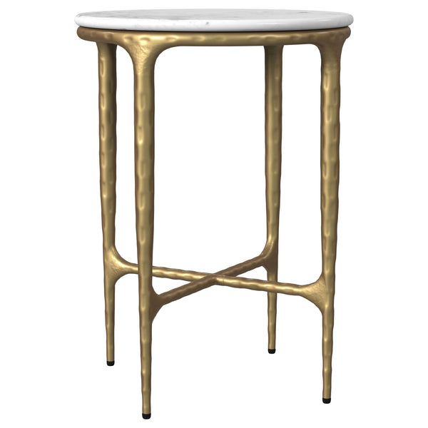 Baldwin White and Gold Round Marble Top Side Table