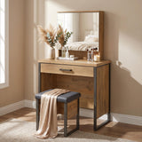 Bettin Golden Oak Vanity Set with Sliding Mirror and Stool
