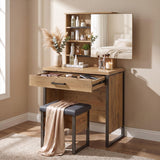 Bettin Golden Oak Vanity Set with Sliding Mirror and Stool