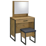 Bettin Golden Oak Vanity Set with Sliding Mirror and Stool from Coaster - Luna Furniture