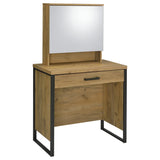 Bettin Golden Oak Vanity Set with Sliding Mirror and Stool from Coaster - Luna Furniture