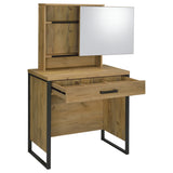 Bettin Golden Oak Vanity Set with Sliding Mirror and Stool from Coaster - Luna Furniture