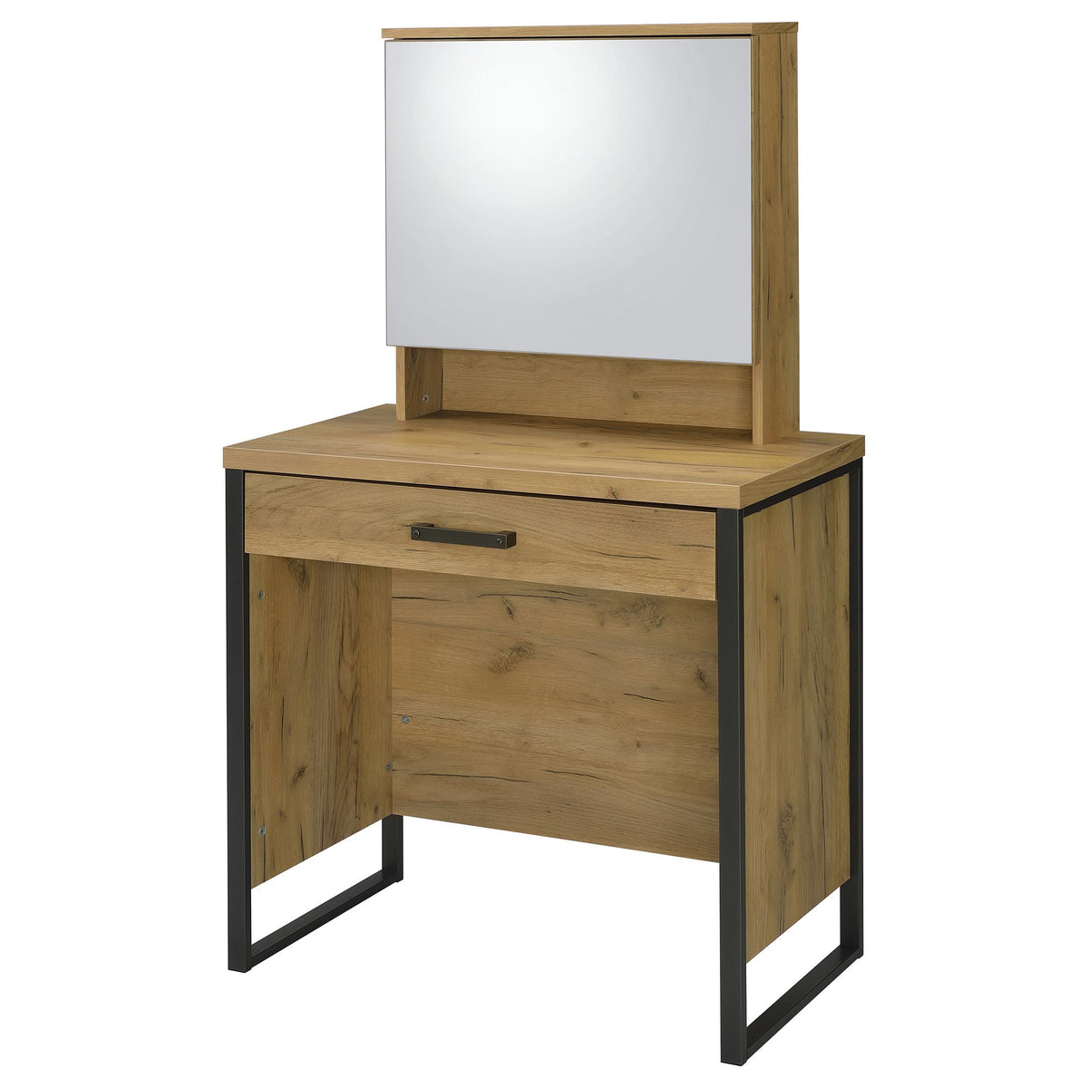 Bettin Golden Oak Vanity Set with Sliding Mirror and Stool from Coaster - Luna Furniture