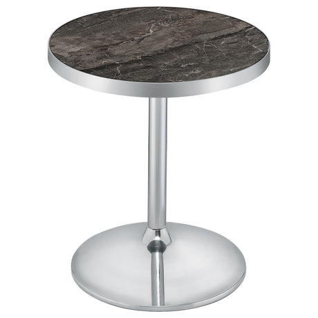 Cazen Grey Faux Marble Round Faux Marble Top Pedestal Side Table from Coaster - Luna Furniture