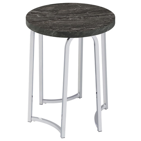 Barcelo Grey Faux Marble Round Faux Marble Top Metal Side Table from Coaster - Luna Furniture