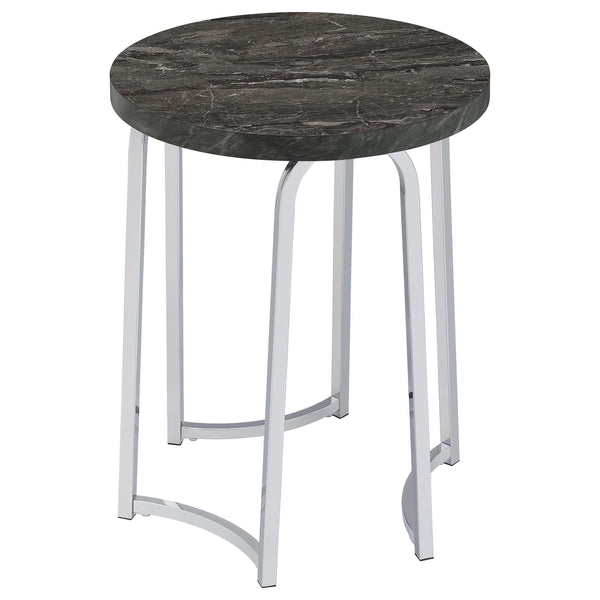 Barcelo Gray Round Faux Marble Top Metal Side Table