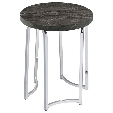 Barcelo Gray Round Faux Marble Top Metal Side Table from Coaster - Luna Furniture