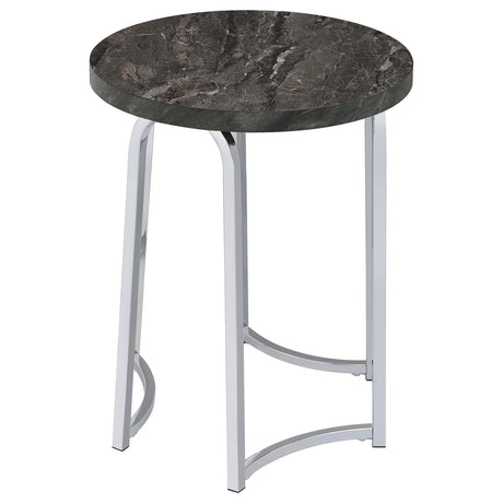 Barcelo Gray Round Faux Marble Top Metal Side Table from Coaster - Luna Furniture