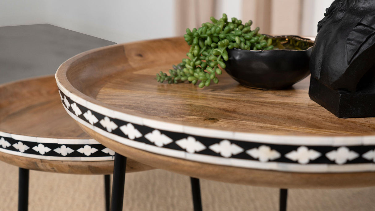 Ollie Natural 2-Piece Solid Wood Bone Inlay Nesting Table from Coaster - Luna Furniture