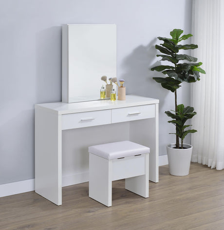 Bunbury White Makeup Vanity Table Set Storage Mirror and Stool from Coaster - Luna Furniture