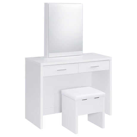 Bunbury White Makeup Vanity Table Set Storage Mirror and Stool from Coaster - Luna Furniture