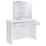 Bunbury White Makeup Vanity Table Set Storage Mirror and Stool from Coaster - Luna Furniture