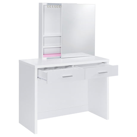 Bunbury White Makeup Vanity Table Set Storage Mirror and Stool from Coaster - Luna Furniture