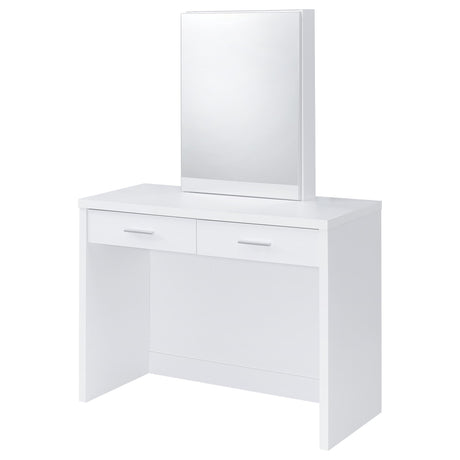 Bunbury White Makeup Vanity Table Set Storage Mirror and Stool from Coaster - Luna Furniture