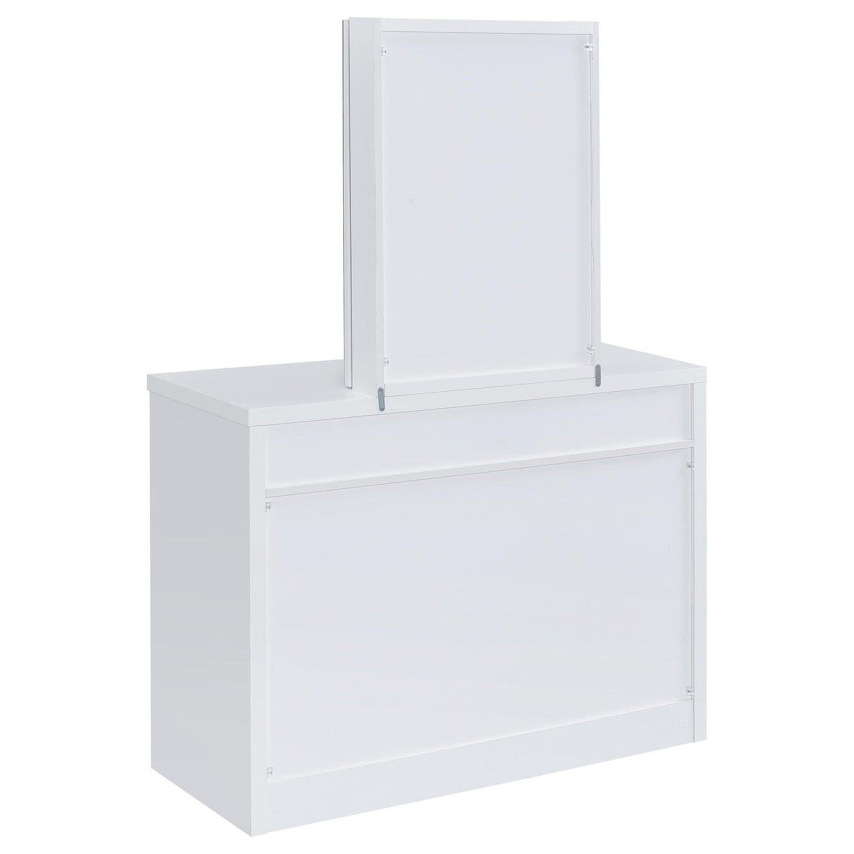 Bunbury White Makeup Vanity Table Set Storage Mirror and Stool from Coaster - Luna Furniture