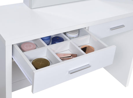 Bunbury White Makeup Vanity Table Set Storage Mirror and Stool from Coaster - Luna Furniture