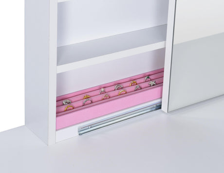 Bunbury White Makeup Vanity Table Set Storage Mirror and Stool from Coaster - Luna Furniture