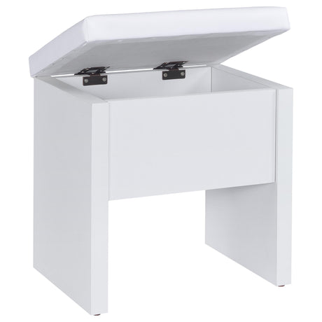 Bunbury White Makeup Vanity Table Set Storage Mirror and Stool from Coaster - Luna Furniture