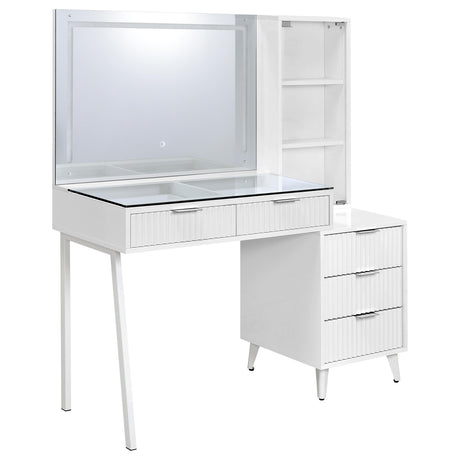 Souza White High Gloss 5-Drawer Makeup Vanity Table With LED Mirror from Coaster - Luna Furniture