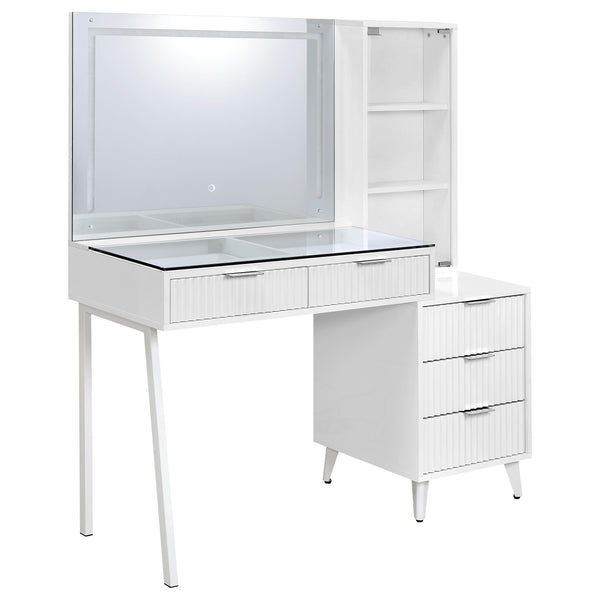 Souza White High Gloss 5-Drawer Makeup Vanity Table With LED Mirror