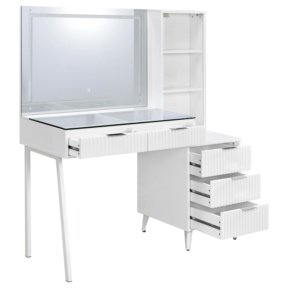 Souza White High Gloss 5-Drawer Makeup Vanity Table With LED Mirror from Coaster - Luna Furniture