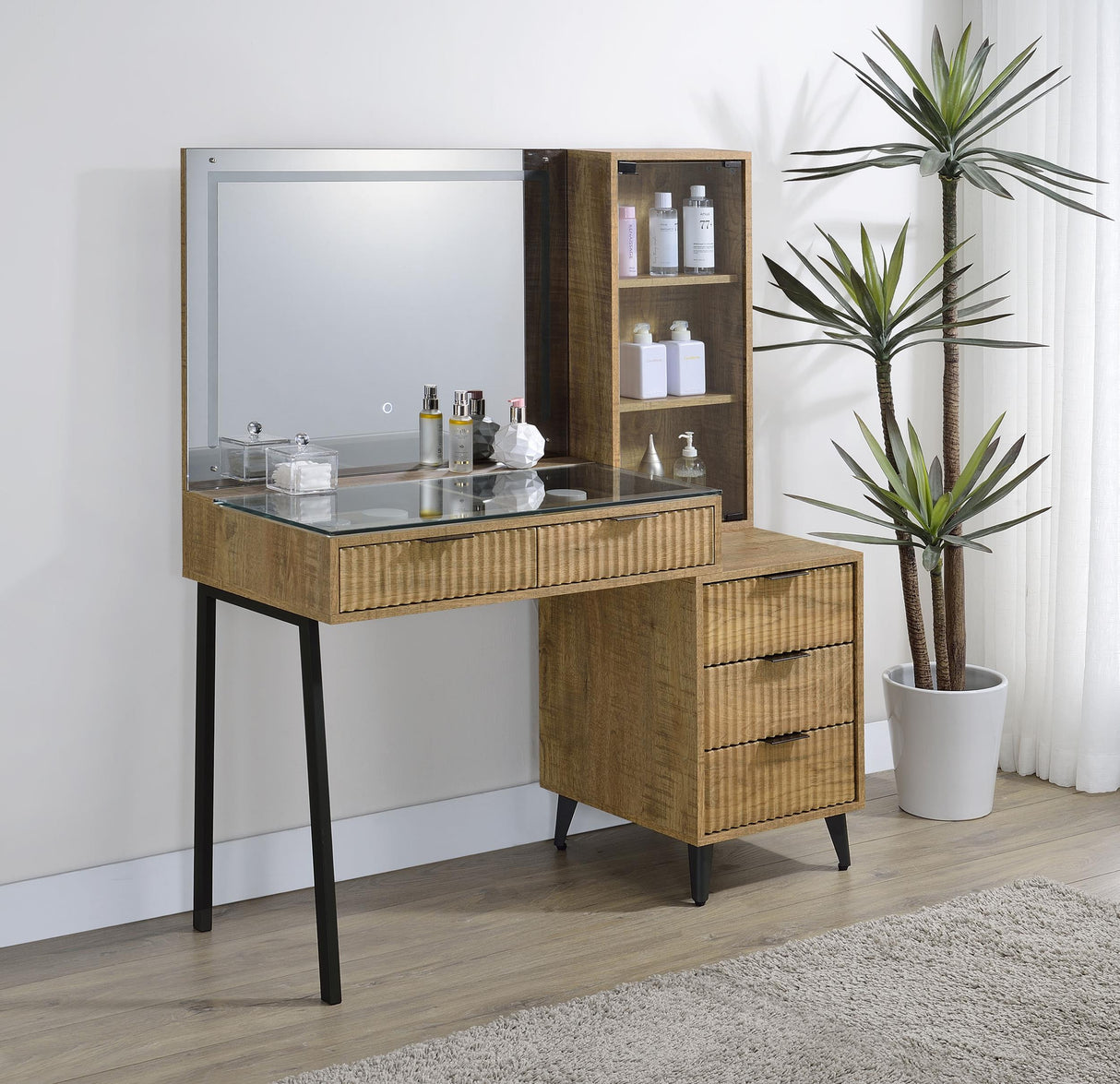 Souza Mango 5-Drawer Makeup Vanity Table With LED Mirror from Coaster - Luna Furniture