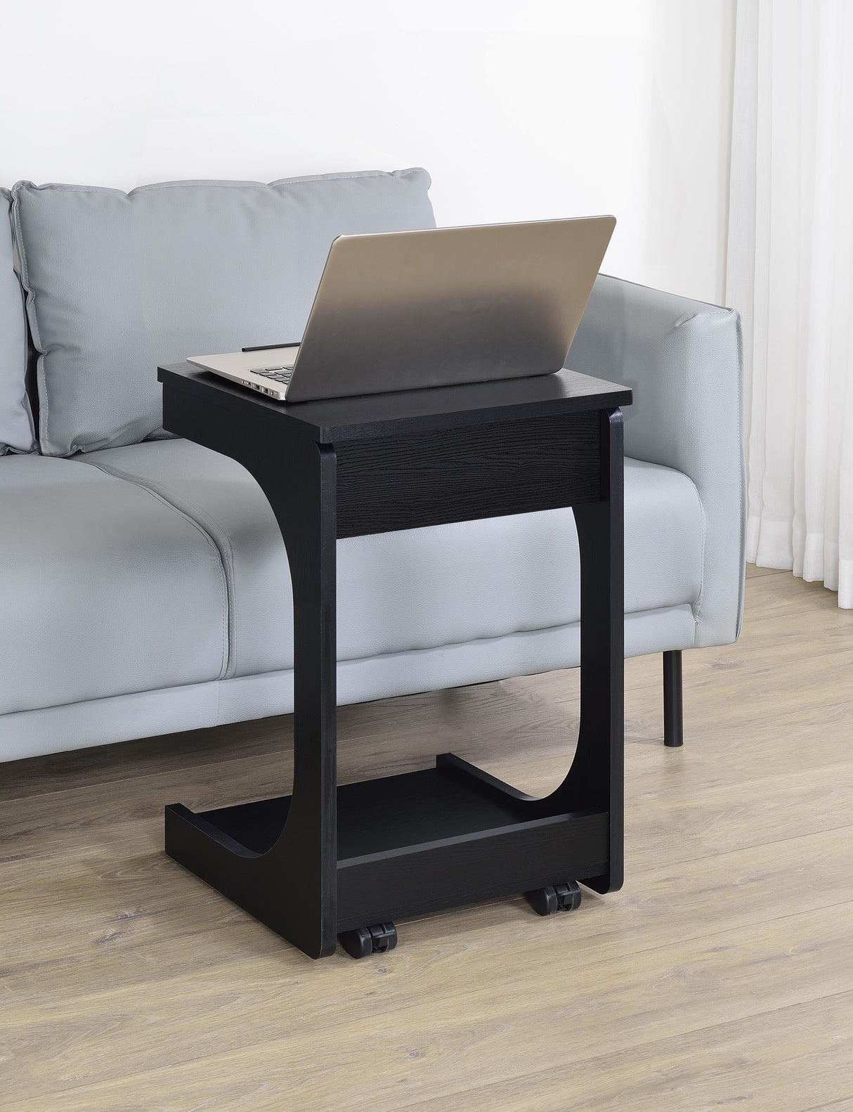 Ralston Black C-Shaped Lift-Top Sofa Side Table With Casters from Coaster - Luna Furniture