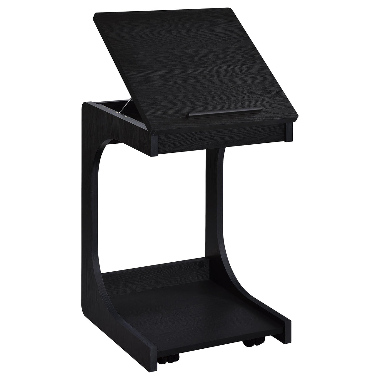 Ralston Black C-Shaped Lift-Top Sofa Side Table With Casters from Coaster - Luna Furniture