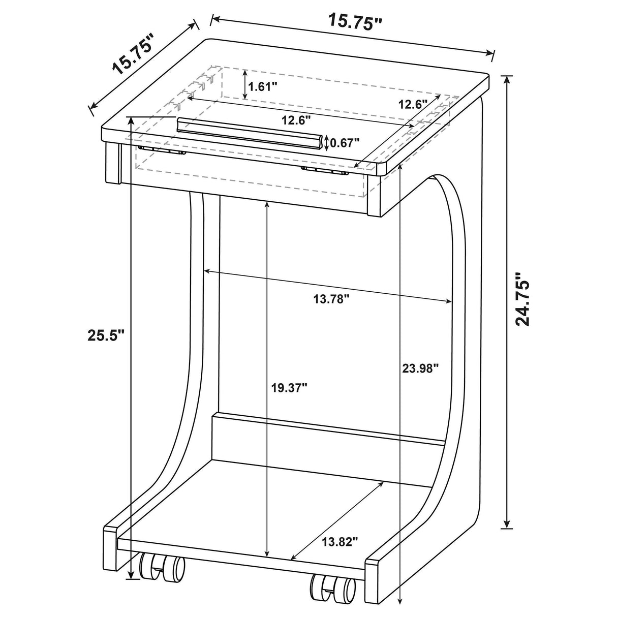 Ralston Black C-Shaped Lift-Top Sofa Side Table With Casters from Coaster - Luna Furniture
